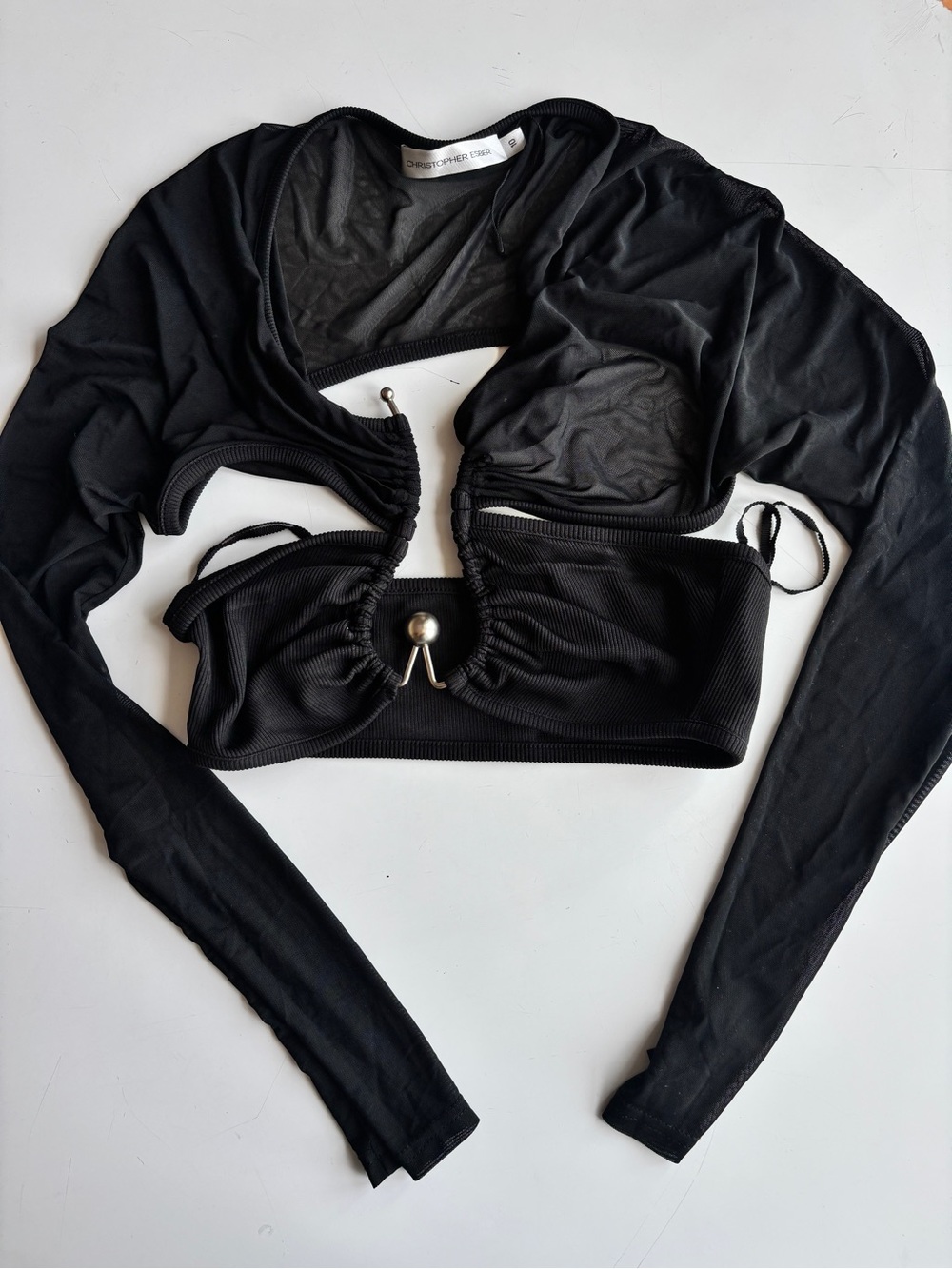 Jonathan Simkhai Black Sheer Mesh Crop Top